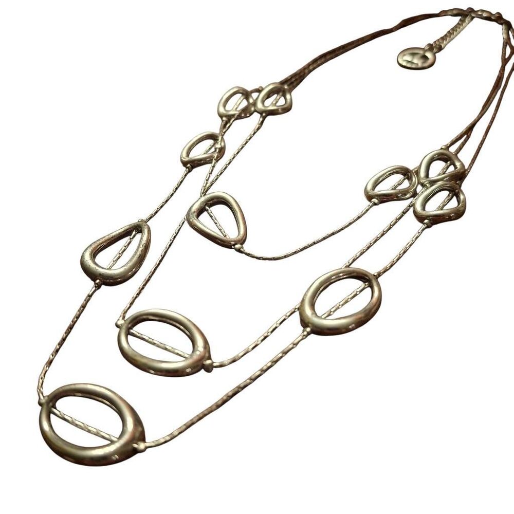 Trifari Vintage Silver-Tone Multi-Strand Oval Station Necklace, Layered & Adjust